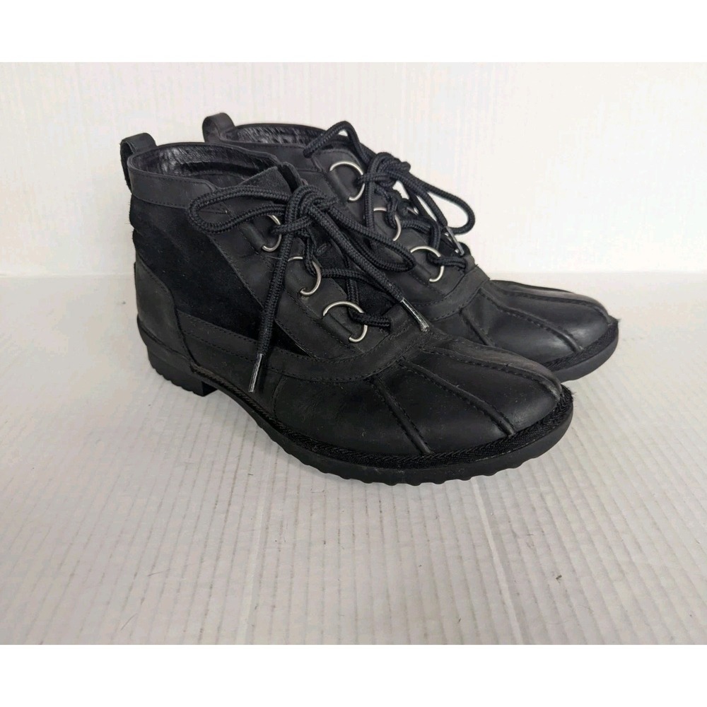 UGG Boots Womens 9 Heather Waterproof Duck Black Lace Up Ankle Top